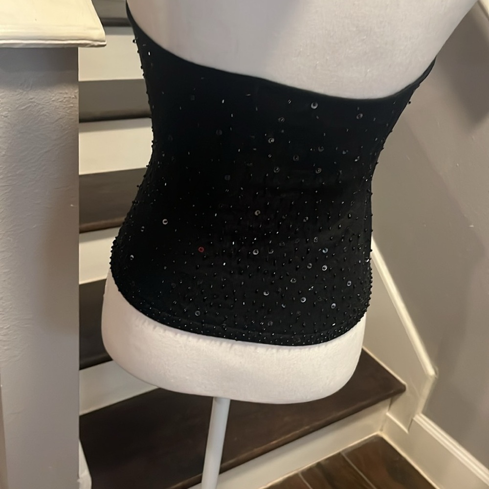 MODA International Black Sequin & Beads Embellished Sleeveless & Backless Top. - Picture 4 of 15
